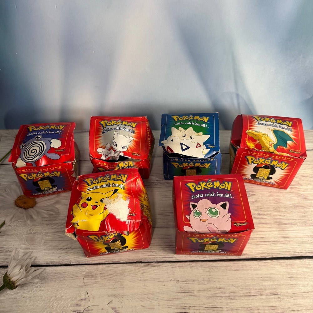 Burger King Pokemon 23K Gold Plated Card Set 6pc Red/Blue Vintage 1999 Toy NEW